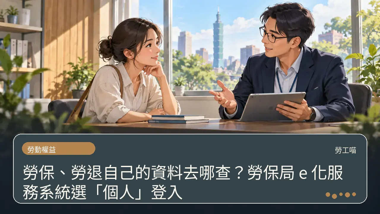 勞保、勞退自己的資料去哪查？勞保局 e 化服務系統選「個人」登入主題插畫