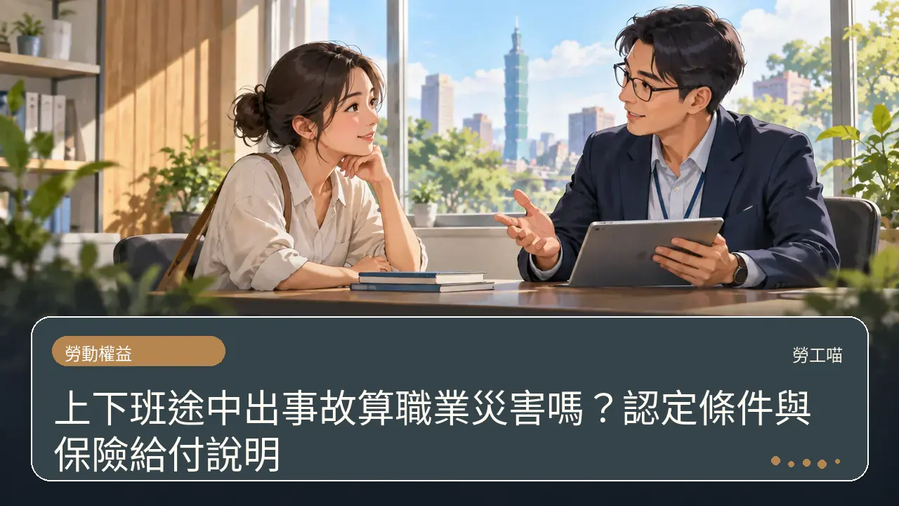 上下班途中出事故算職業災害嗎？認定條件與保險給付說明主題插畫