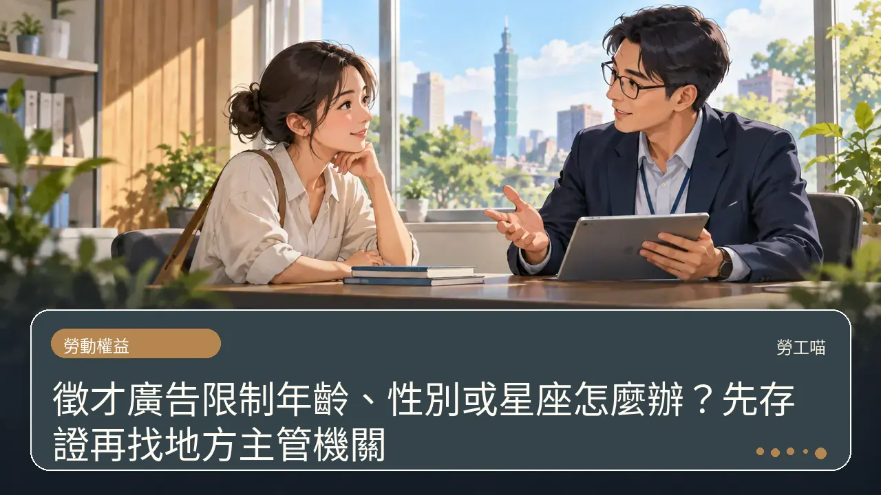 徵才廣告限制年齡、性別或星座怎麼辦?先存證再找地方主管機關主題插畫