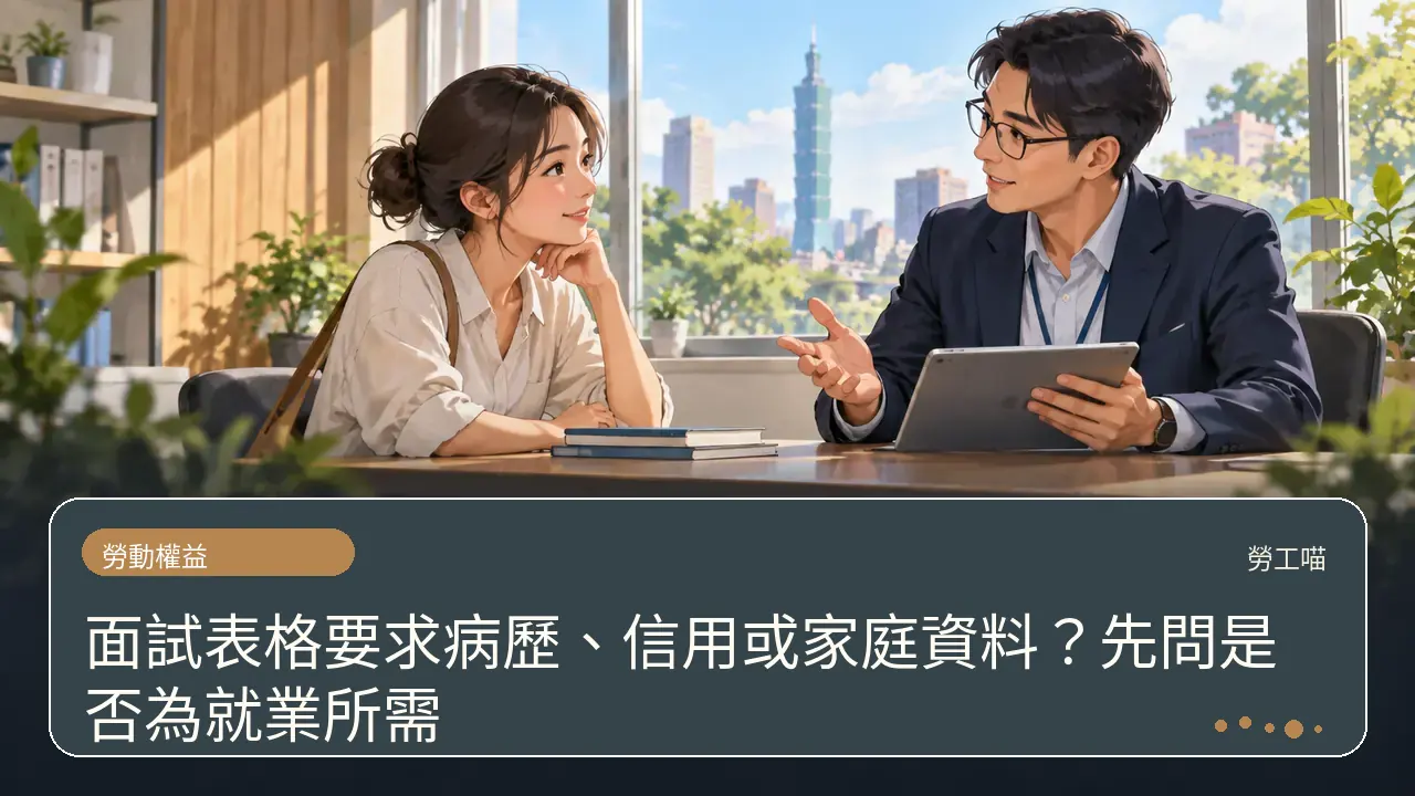 面試表格要求病歷、信用或家庭資料?先問是否為就業所需主題插畫