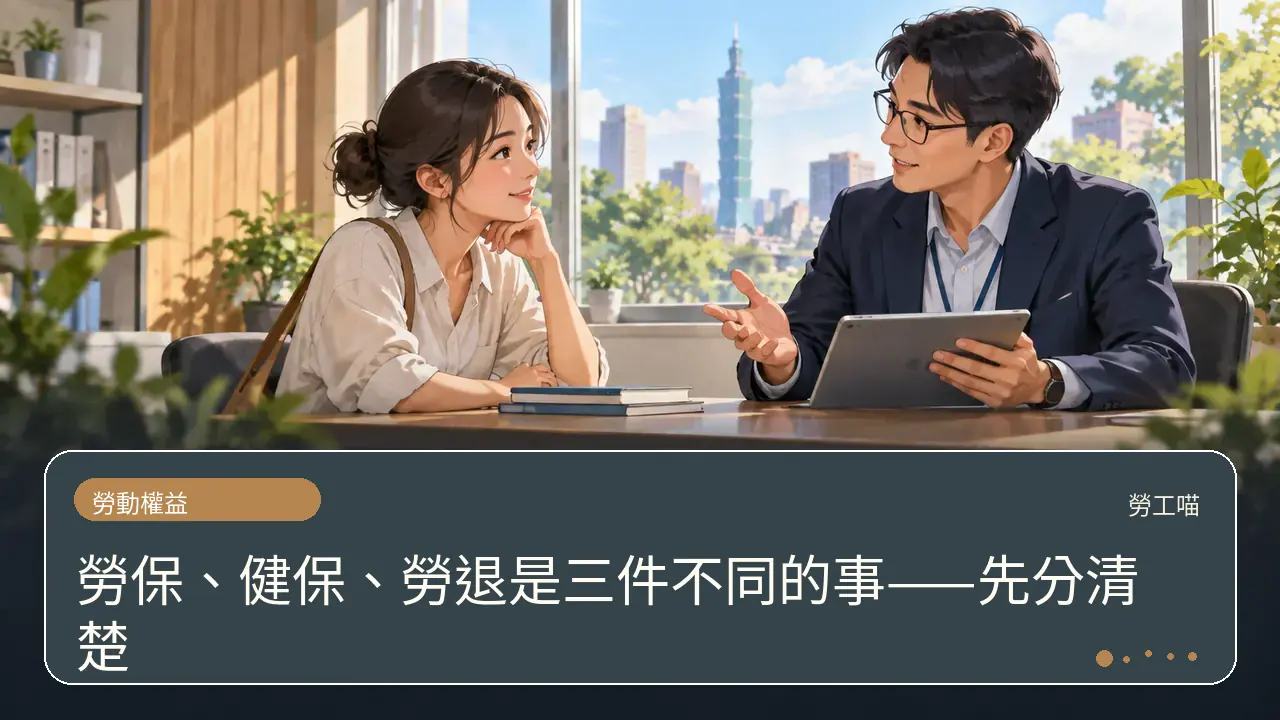 勞保、健保、勞退是三件不同的事——先分清楚主題插畫