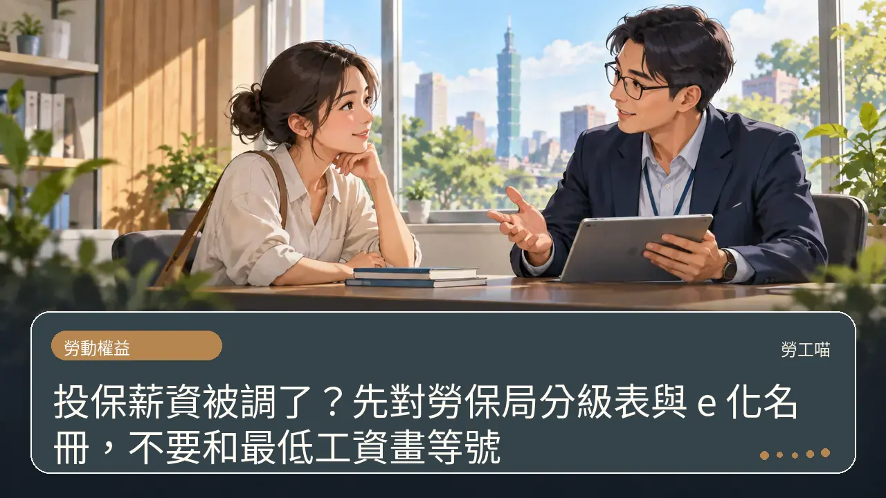 投保薪資被調了?先對勞保局分級表與 e 化名冊,不要和最低工資畫等號主題插畫