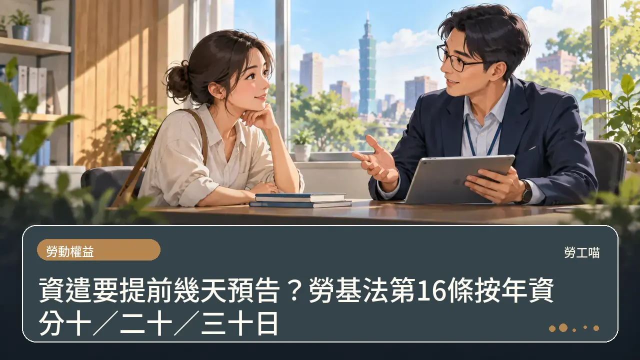 資遣要提前幾天預告?勞基法第16條按年資分十/二十/三十日主題插畫