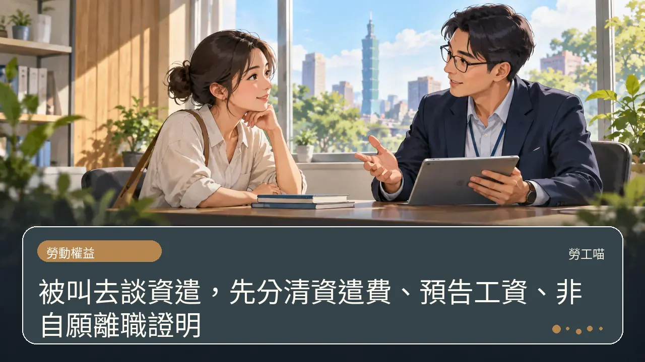 被叫去談資遣，先分清資遣費、預告工資、非自願離職證明主題插畫