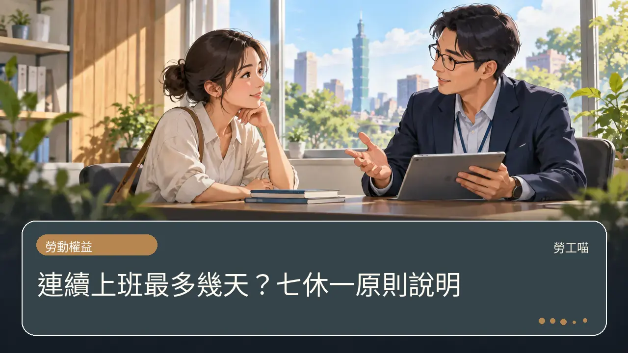 連續上班最多幾天?七休一原則說明主題插畫