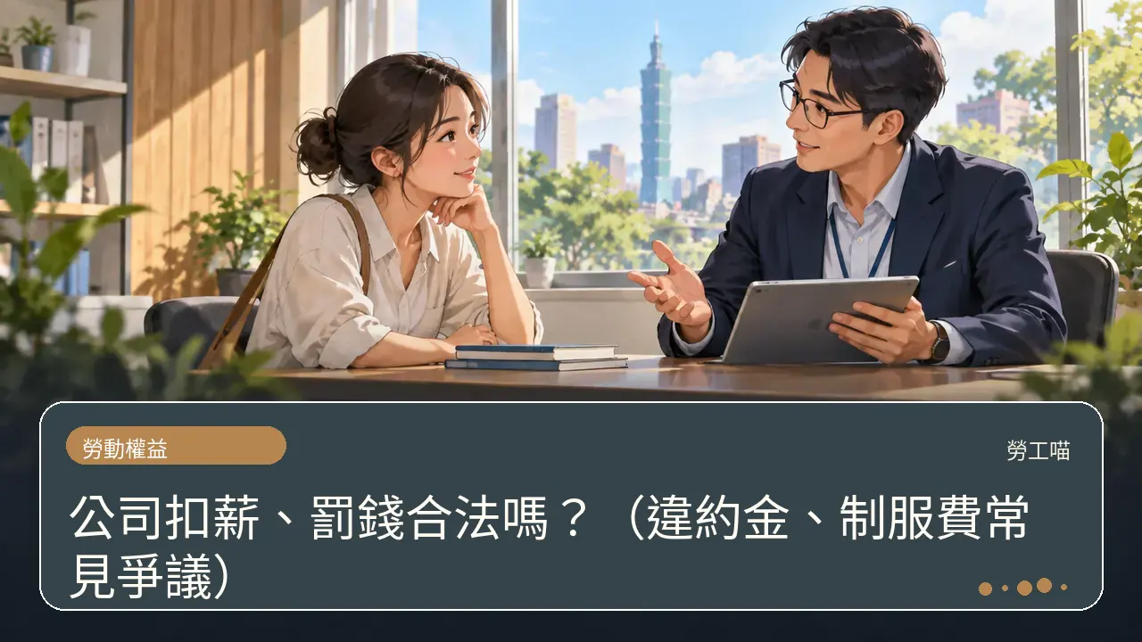 公司扣薪、罰錢合法嗎?(違約金、制服費常見爭議)主題插畫